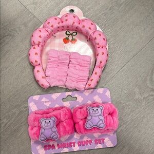 Pink Spa Wrist Cuff Set with Strawberry Headband